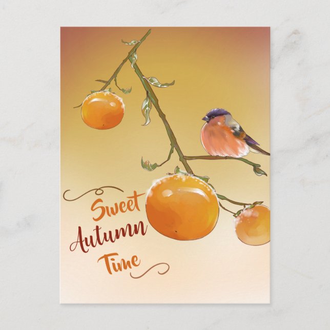 Sweet Herbst Niedlich Orange Persimmon Frucht & Bi Postkarte (Vorderseite)