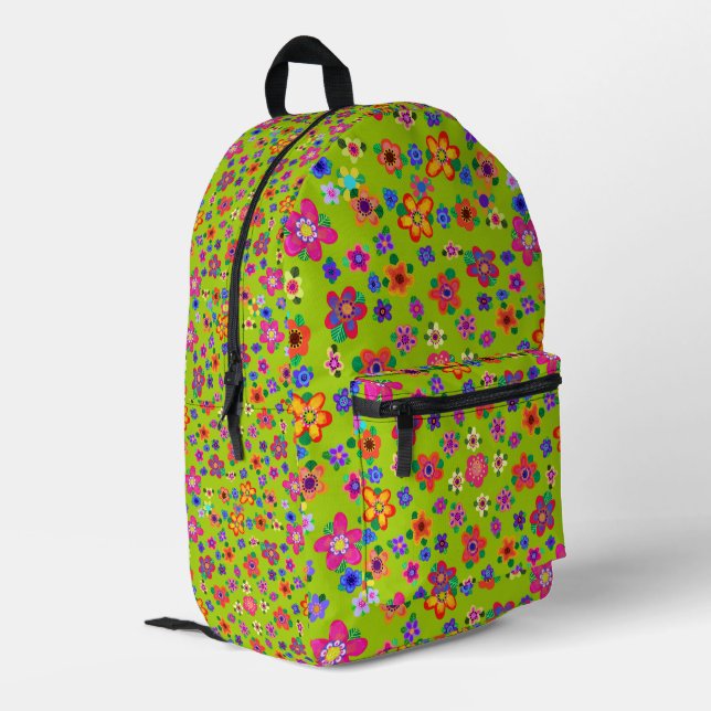 Sweet Hippie Chic Boho Style Blume auf Peridot Bedruckter Rucksack (Rückseitige Ecke links)