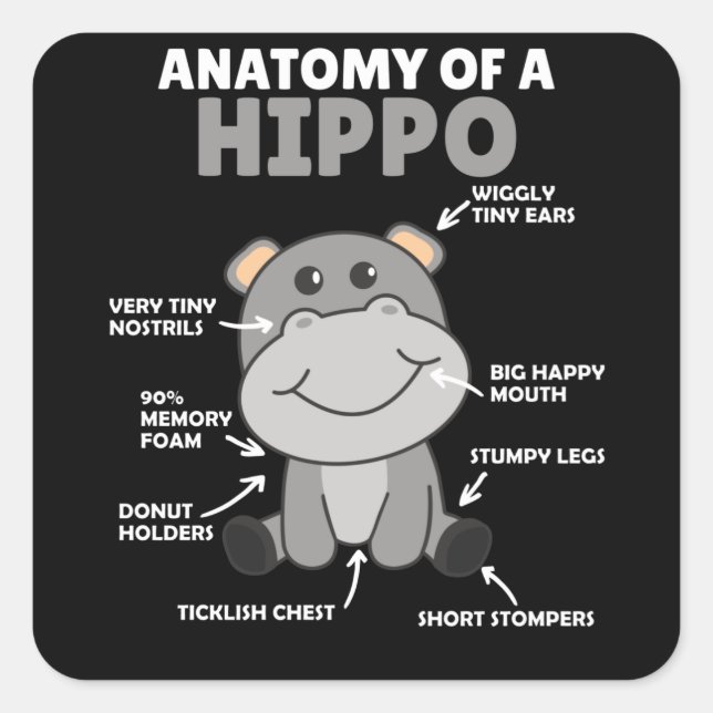 Sweet Hippo Statement Anatomie eines Hippo Quadratischer Aufkleber (Vorderseite)