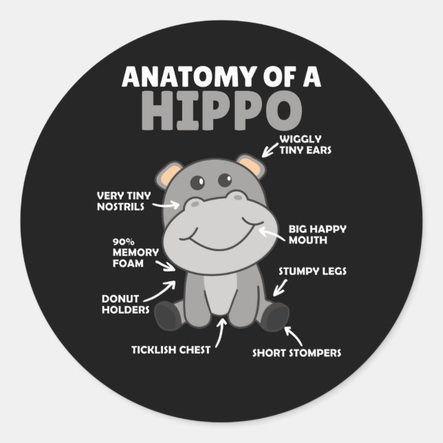 Sweet Hippo Statement Anatomie eines Hippo Runder Aufkleber (Vorderseite)