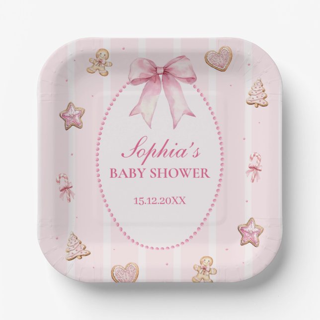 Sweet Holiday Baby Shower Pink Cookie Pappteller (Vorderseite)