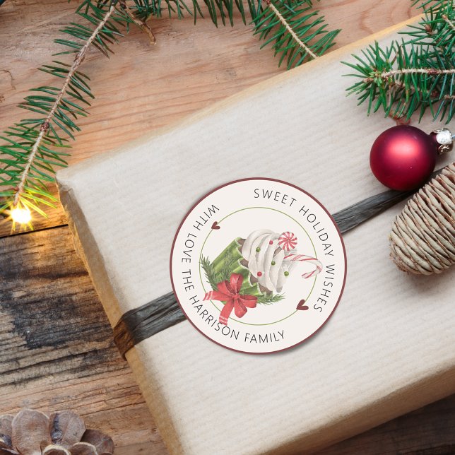 Sweet Holiday Cupcake Personalisiert Runder Aufkleber (Sweet Holiday Cupcake Personalized Classic Round Sticker)