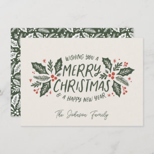 Sweet Holly Berry Christmas Evergreen Non-Foto Feiertagskarte