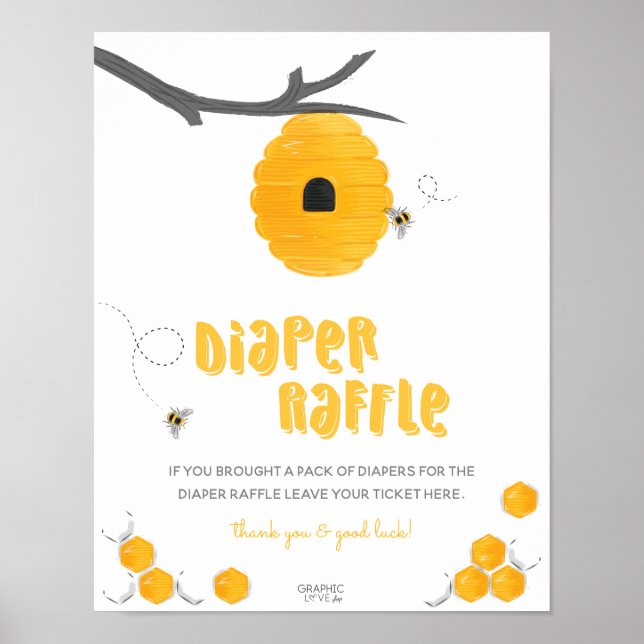 Sweet Honey Bee Baby Dusche Windel Raffle Schild (Vorne)
