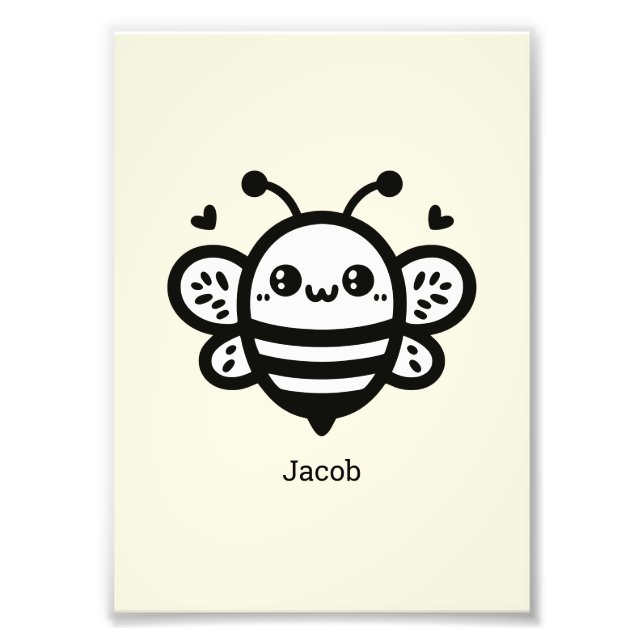 Sweet Honey Bee - Kawaii Kinderzimmer Line Art Fotodruck (Vorne)