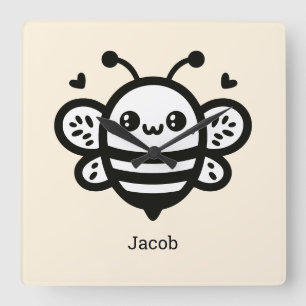 Sweet Honey Bee - Kawaii Kinderzimmer Line Art Quadratische Wanduhr