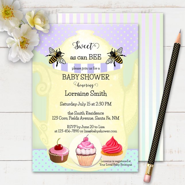 Sweet Honey Bee Tea Cupcake Baby Showroom Einladung (Von Creator hochgeladen)
