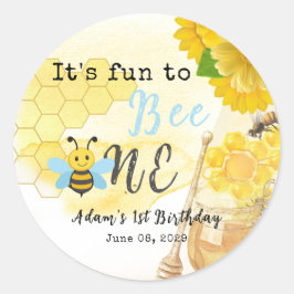 Sweet Honey Blue Yellow Green Bee 1. Geburtstag Runder Aufkleber