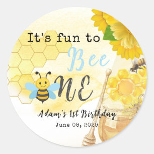 Sweet Honey Blue Yellow Green Bee 1. Geburtstag Runder Aufkleber