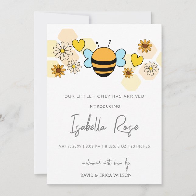 Sweet Honey Niedlich New Baby Foto Geburtserklärun Ankündigung (Vorderseite)