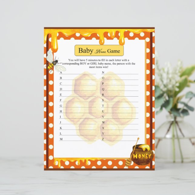 Sweet Honeybee Baby Dusche Name Game (Stehend Vorderseite)