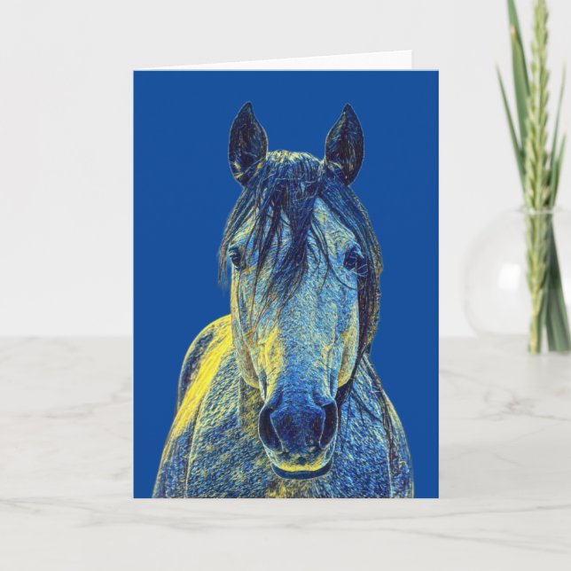 Sweet Horse in Blues Künstlerisch Note Card Karte (Vorderseite)