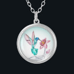 Sweet Hummingbird und Blume Kristallkunst Versilberte Kette<br><div class="desc">Elegantes Hummingbird und Blume Design.</div>