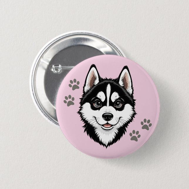 Sweet Husky Puppy Siberian Button (Vorne & Hinten)