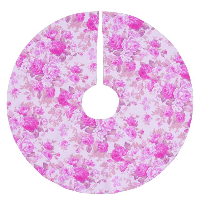 Sweet Hütte Lila und Rosa Weihnachten Polyester Weihnachtsbaumdecke (Vorderseite)