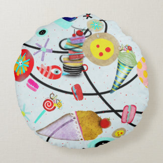 Sweet Ice Cream Cake Bird Polka Dots Rundes Kissen