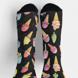 Sweet Ice Cream Chalk Zeichnend Muster Schwarz Socken