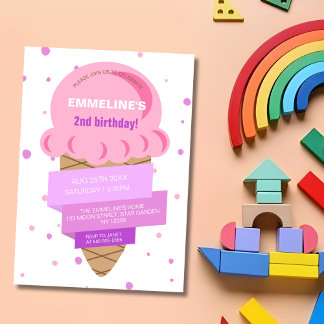 Sweet Ice Cream Pink Lila Geburtstag Einladung