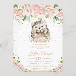 Sweet Igel Blush Pink Blues Bloral Gold Baby Dusch Einladung