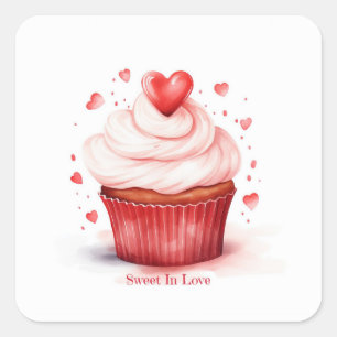 Sweet in Liebe Hearts Cupcake Valentinstag Karte Quadratischer Aufkleber