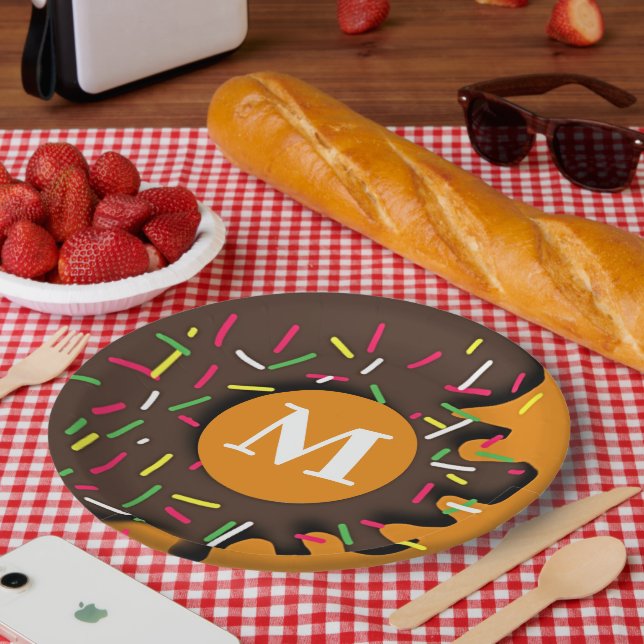 Sweet Indulgence - Personalisiertes Donut Monogram Pappteller (Picknick)
