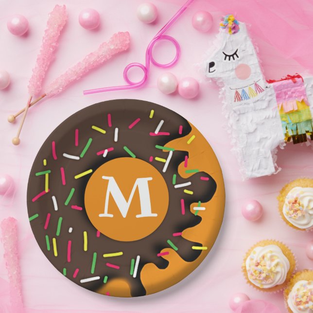 Sweet Indulgence - Personalisiertes Donut Monogram Pappteller (Party)