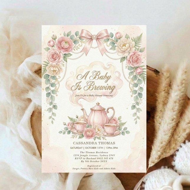 Sweet Is Brewing Blush Floral Baby Shower Tea Einladung (Von Creator hochgeladen)
