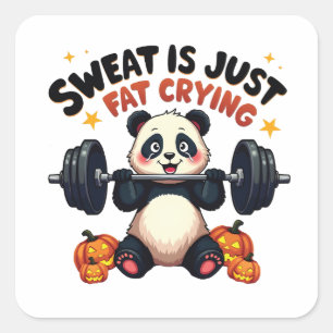 Sweet is Just Fat Cry Funny Panda Fitness Gym Quadratischer Aufkleber