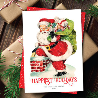 Sweet Jolly Santa Vintag Non-Foto-Ferienkarte