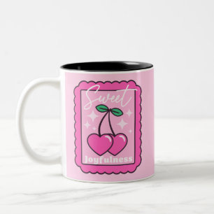 Sweet Joyfulness Heart Shaped Cherries Briefmarke Zweifarbige Tasse