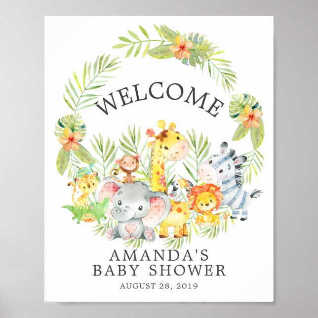 Sweet Jungle Animals Welcome Baby Shower Poster (Vorne)