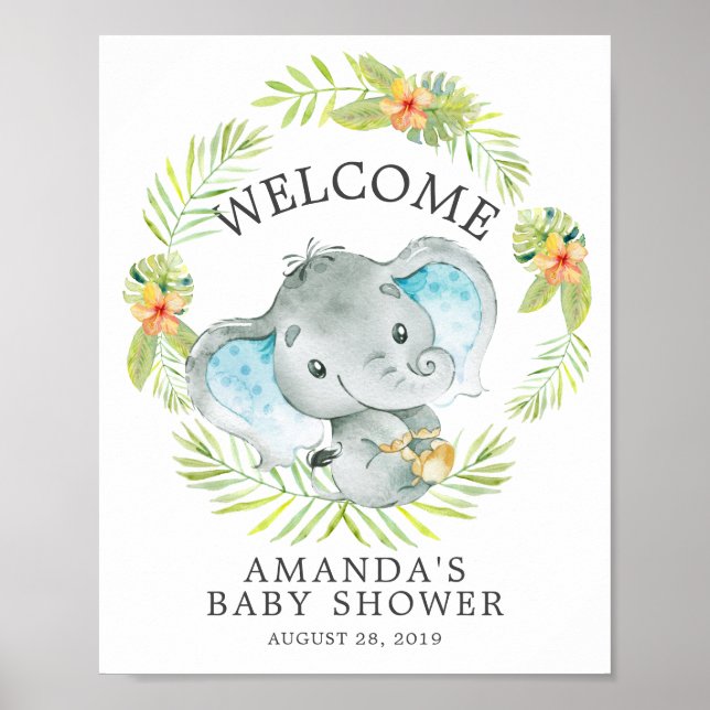 Sweet Jungle Elephant Welcome Baby Shower Poster (Vorne)