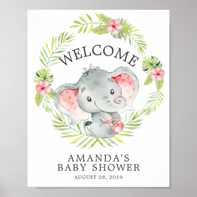 Sweet Jungle Elephant Welcome Baby Shower Poster (Vorne)