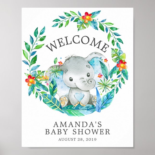 Sweet Jungle Elephant Welcome Baby Shower Poster (Vorne)