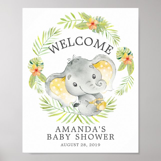 Sweet Jungle Elephant Welcome Baby Shower Poster (Vorne)