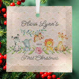Sweet Jungle Foto Baby's First Christmas Ornament Aus Glas