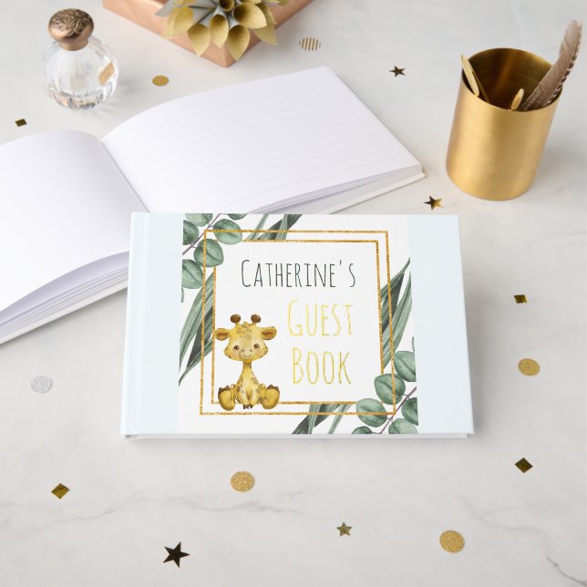 Sweet Jungle Safari Giraffe Botanical Baby Dusche Gästebuch (Vorderseite Offen)