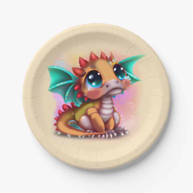 Sweet Kawaii Baby Dragon Pappteller (Vorderseite)