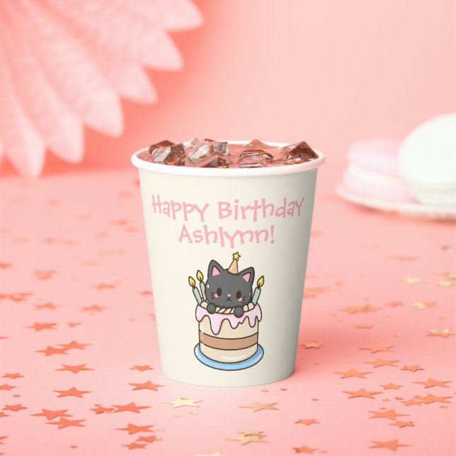 Sweet Kawaii Black Cat Birthday Party Pappbecher (Insitu)