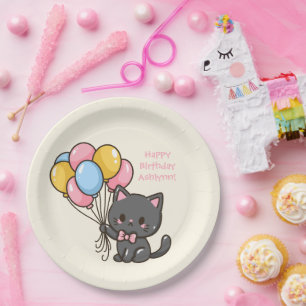 Sweet Kawaii Black Cat Birthday Party Pappteller