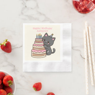 Sweet Kawaii Black Cat Birthday Party Serviette