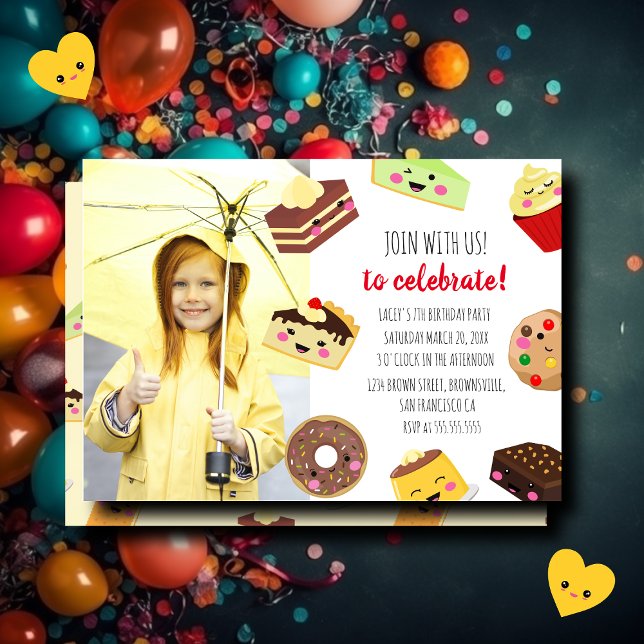 Sweet Kawaii Desserts Foto Einladung für Kinder (Von Creator hochgeladen)