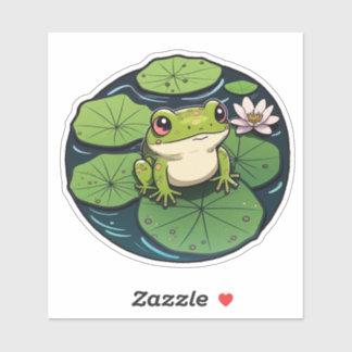 Sweet Kawaii Frog auf Lily Pad Sticker, Niedlicher Aufkleber