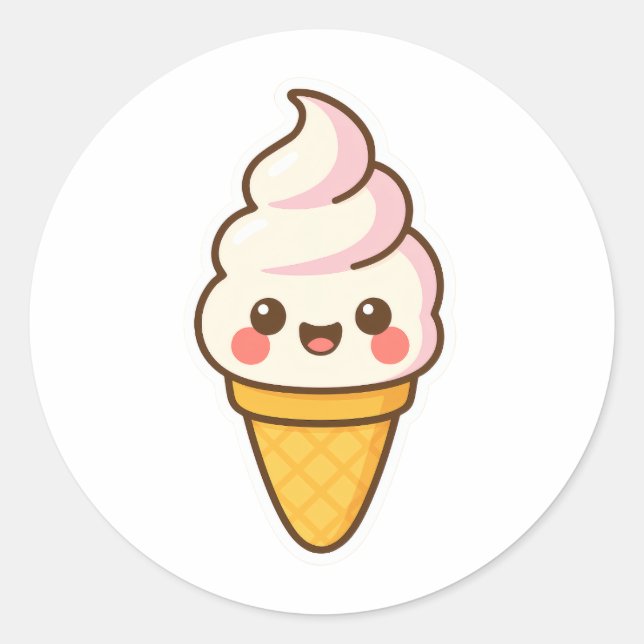 Sweet Kawaii Ice Creme Runder Aufkleber (Vorderseite)