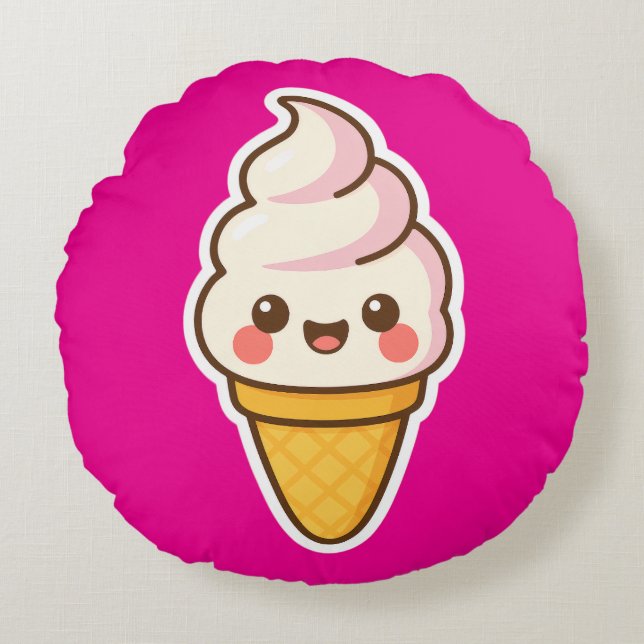 Sweet Kawaii Ice Creme Rundes Kissen (Vorderseite)