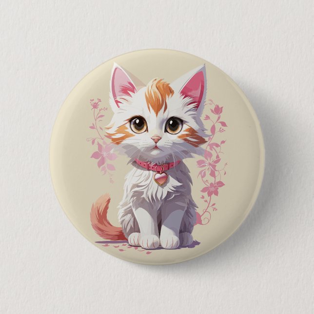 Sweet Kawaii Katze mit großen Augen Button (Vorderseite)