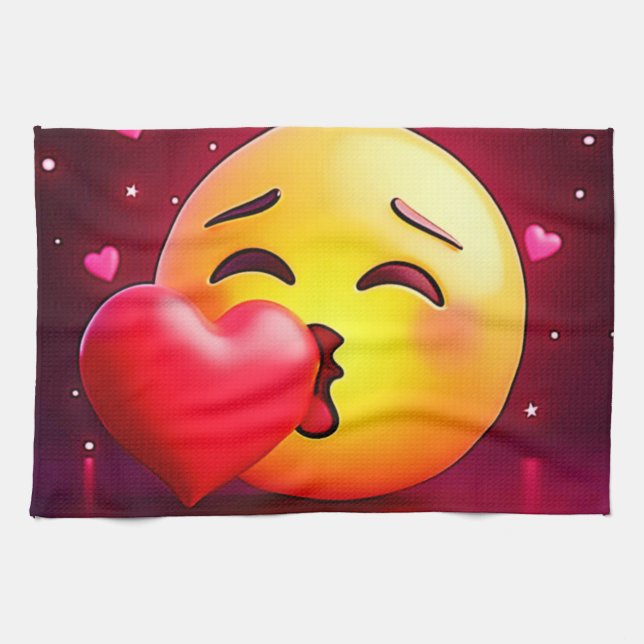 Sweet Kiss Heart Emoji Geschirrtuch (Horizontal)