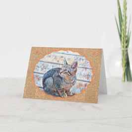 Sweet Kitten Art on Vintag Pattern Note Card Karte