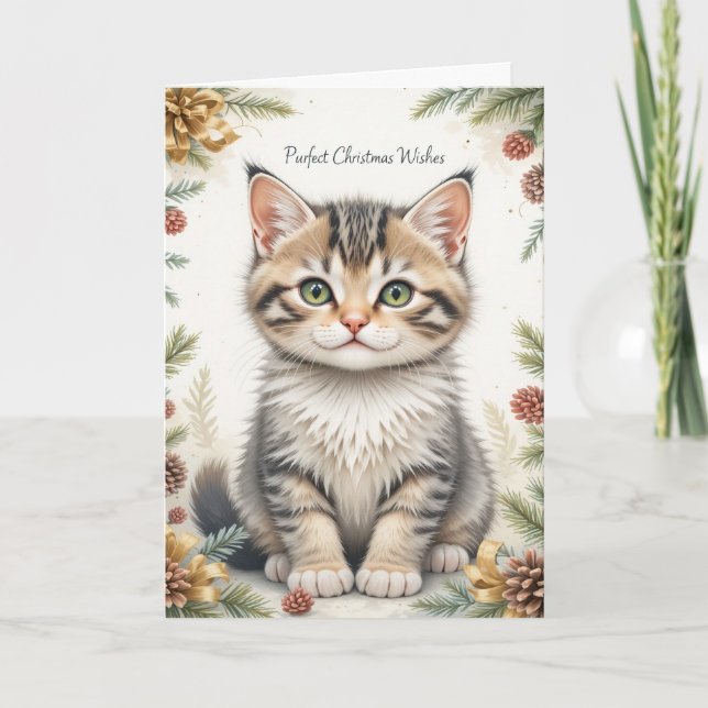 Sweet Kitten Floral Christmas Cute Pastel  Karte (Vorderseite)
