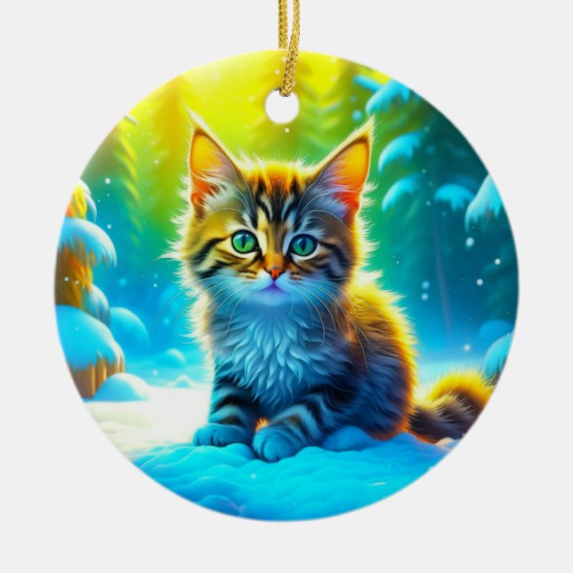 Sweet Kitten spielen im Schnee Personalisiert Keramik Ornament (Vorne)
